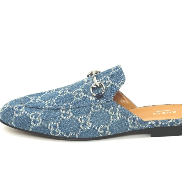 Gucci Princetown GG Monogram Denim Horsebit Flat Mule Slide Sandals Loafers - Picture 3 of 16
